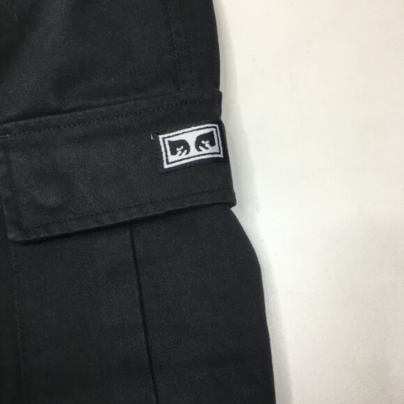 OBEY Black White Logo Embroidery Flap Cargo Pockets Pant Jeans - Picture 9 of 14